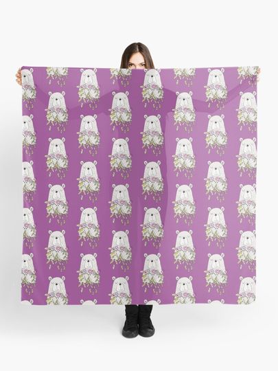 Discover Cartoon Animals Cute Bear With Flowers | Scarf