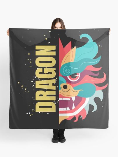 Discover “Vibrant Dragon’s Typographic Dance” | Scarf