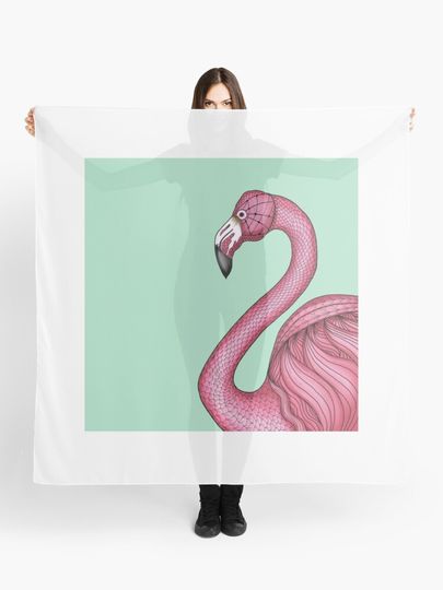 Discover Pink Flamingo on Turquoise Background | Scarf