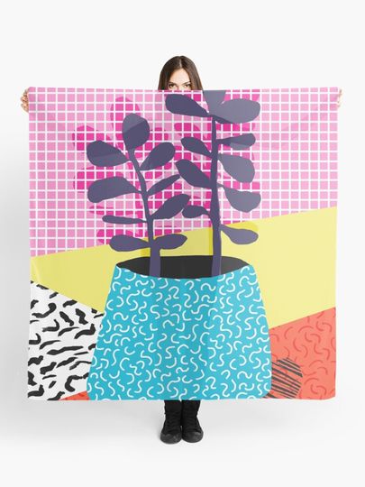 Discover Shibby - neon 80&apos;s throwback potted plant indoor garden pink yellow red grid memphis los angeles palm springs resort hipster | Scarf