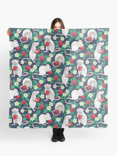 Discover Rats Love Strawberries on navy blue | Scarf