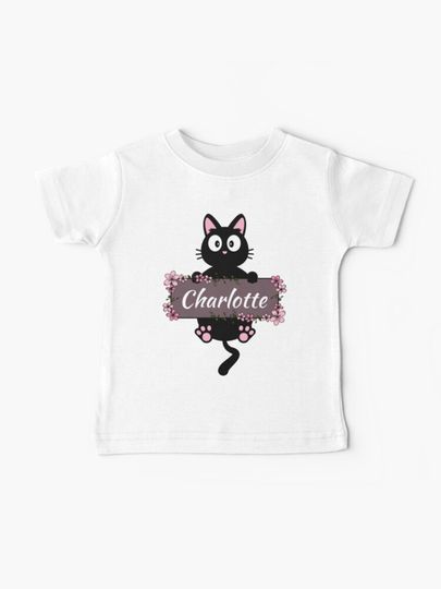 Discover Charlotte Floral Cat Name Plate | Baby T-Shirt