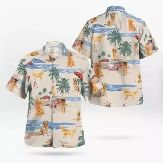 Discover Golden Retriever Hawaiian Shirt, Golden Retriever Beach Pattern Hawaiian Shirt