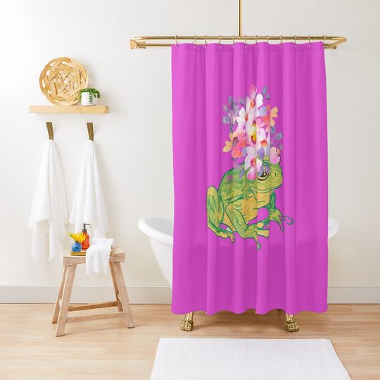 Discover Frog with Flower Crown Shower Curtain