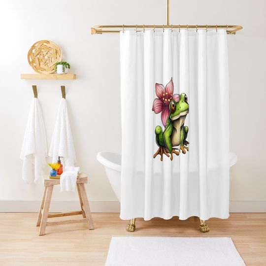 Discover Frog with a flower Shower Curtain