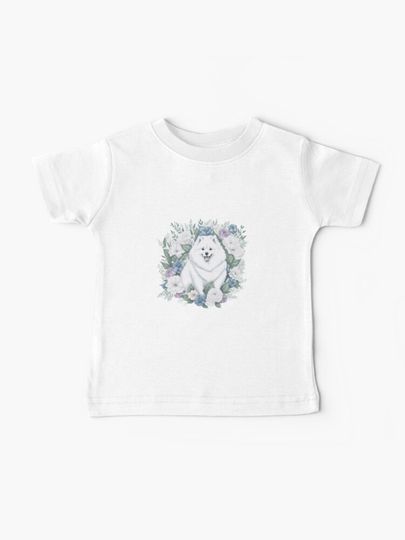 Discover Cute Samoyed with floral | Baby T-Shirt
