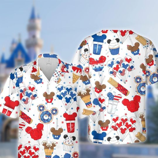 Discover Animated Mouse Head 4th July Hawaiian Shirt, Colorful Mouse Head Fourth Of July 3D T-shirt