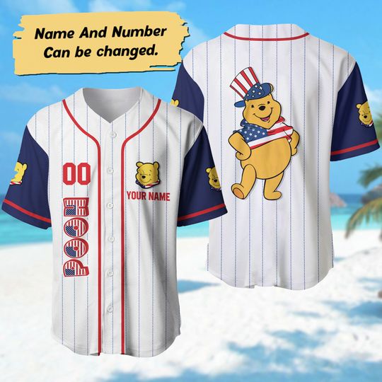 Discover Pooh July Day Baseball Jersey Custom, Personalized 4th July Baseball Jersey
