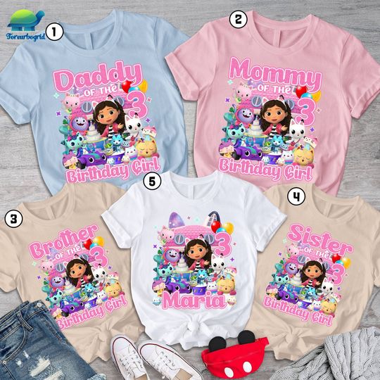 Discover Gabby's Dollhouse Birthday Girl Tee, Personalized Gabby's Dollhouse Family Shirt