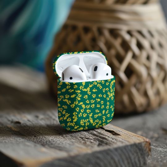 Discover Green Floral Kawaii Aesthetic AirPods 1 2 Pro Case with Keychain