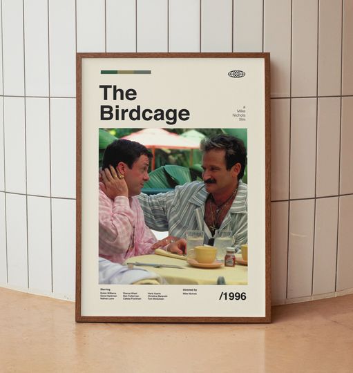 Discover The Birdcage Wall Art Print  - Robin Williams - Midcentury Vintage Movie Poster