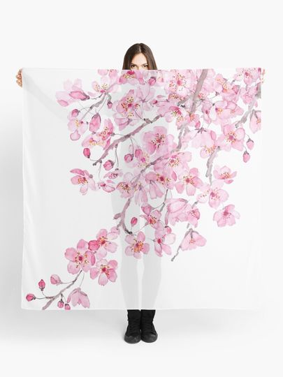 pink cherry blossom watercolor 2020 | Scarf