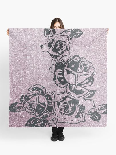 Discover Rosebuds on Glitter v.2 (Black on Pink) | Scarf