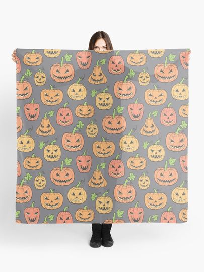 Discover Halloween Jack-O-Lantern Scary Pumpkin Orange on Grey | Scarf