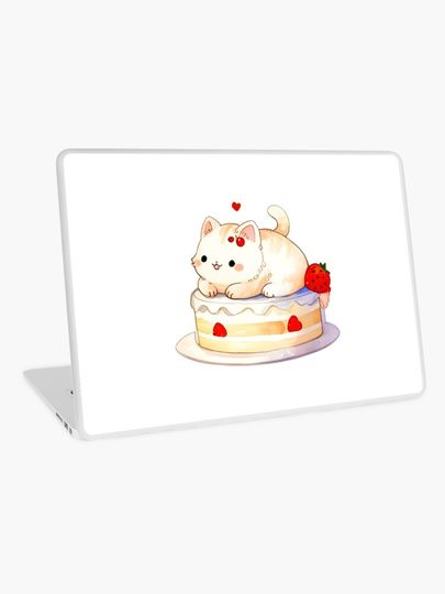 Discover Cute Cat Cake Watercolor Art | Laptop Skin