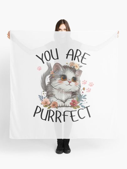 Discover you are purrfect, silver torbie cat with flowers | Scarf