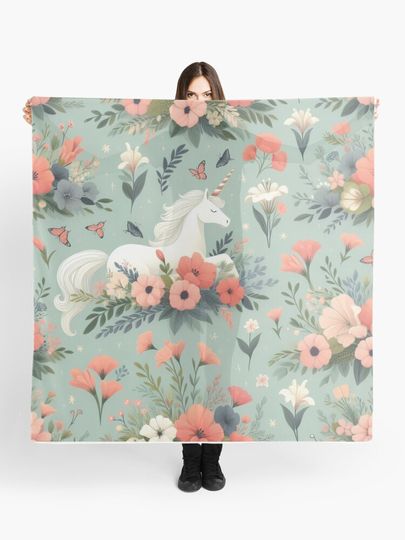 Discover Cute Unicorn Magical Creature Beautiful Flowers Fantasy Art | Scarf