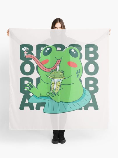 Discover Kawaii Frog Drinking Boba Tea | Scarf