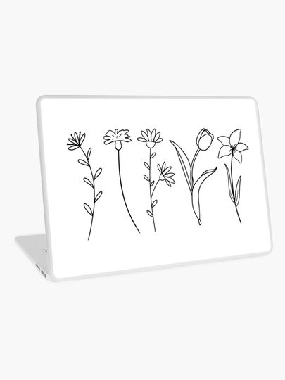 Discover Minimalistic Flowers Line Art | Laptop Skin