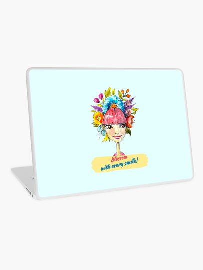 Discover Smiling Blossoms: Teen Empowerment Tee design | Laptop Skin