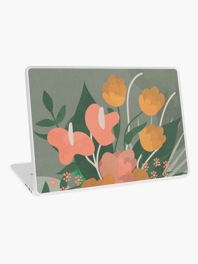Discover Sage Green, Potted Floral Art, Minimalist Botanical | Laptop Skin