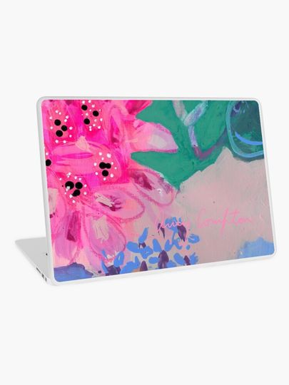 Discover Pink green flower painting | Laptop Skin