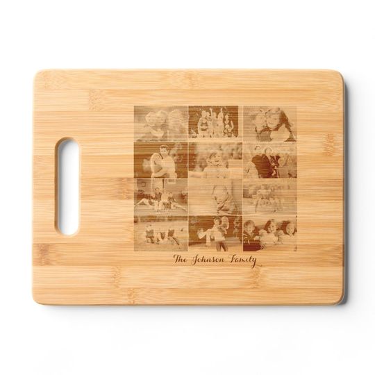 Discover Custom 12 Family Photo Collage Cool Etched Bamboo Cutting Board