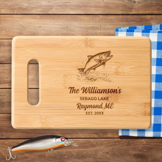 Discover Fishing Gift, Personalized Lake, Family, Town Name Cutting Board