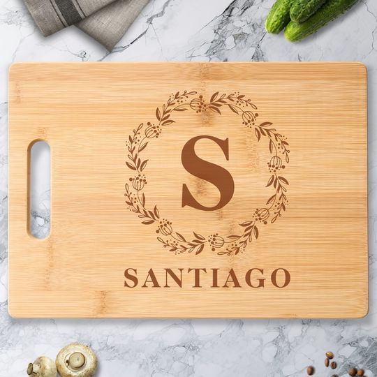 Discover Botanical Wreath Family Name Rustic Monogram Cutting Board