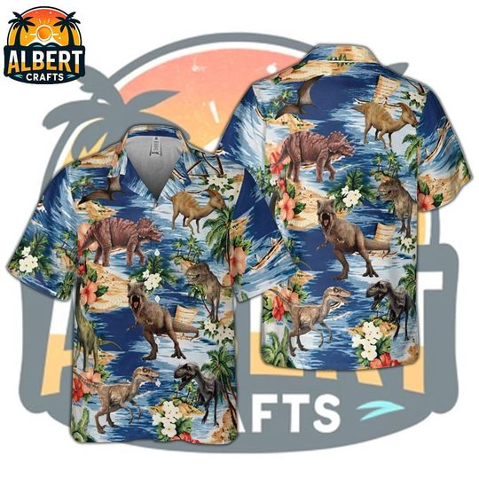 Discover Dinosaur Hawaiian Shirt, Tropical Dinosaur Hawaiian Shirts for Men Women