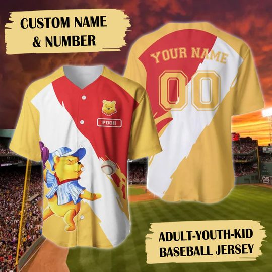 Discover Custom Name & Number Honey Bear Baseball Jersey, Bear Cartoon Character