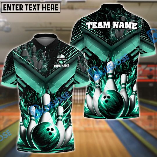 Discover Bowling And Pins Flame From Hell Cyan Customized Name
