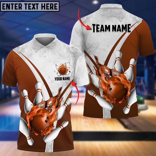 Discover Flame Bowling And Pins V Brown Customized Name 3D Shirt