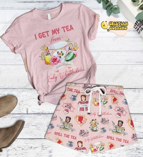 Discover Bridgerton T-Shirt Short Pajama Set, Spill The Tea Lady Pajamas Set, Bridgerton Polin