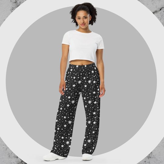 Discover Starry Night  black white wide-leg pants, Constellation lover Pajamas Pants