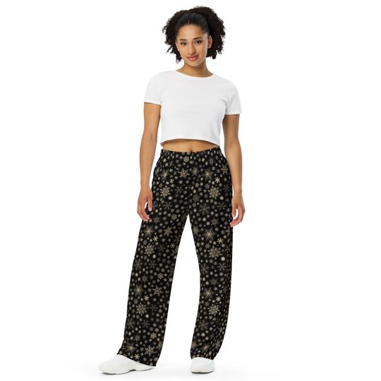 Discover Christmas Big n Small Snowflakes print wide-leg pants