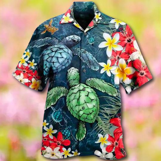 Discover Tropical Turtle Hawaiian Shirt, Sea Turtle Aloha Summer Beach Shirt