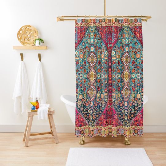 Discover Oriental Colored Traditional Antique Moroccan Style Fabric Design Shower Curtain