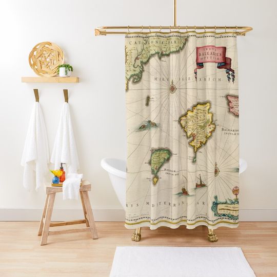 Discover Vintage Map of the Balearic Islands (1640) Shower Curtain