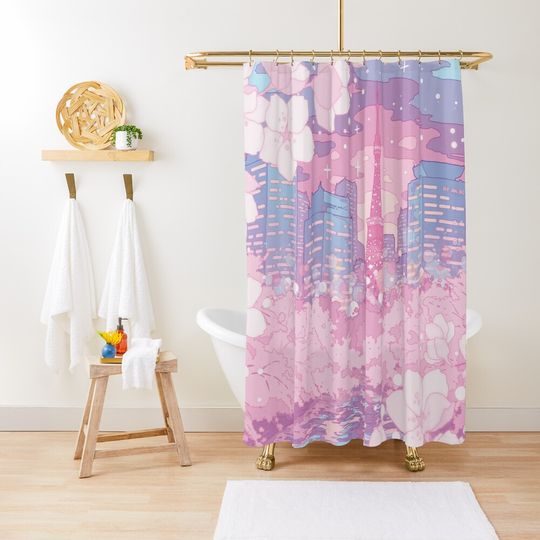 Discover The evening Tokyo lake view (pastel colors) Shower Curtain