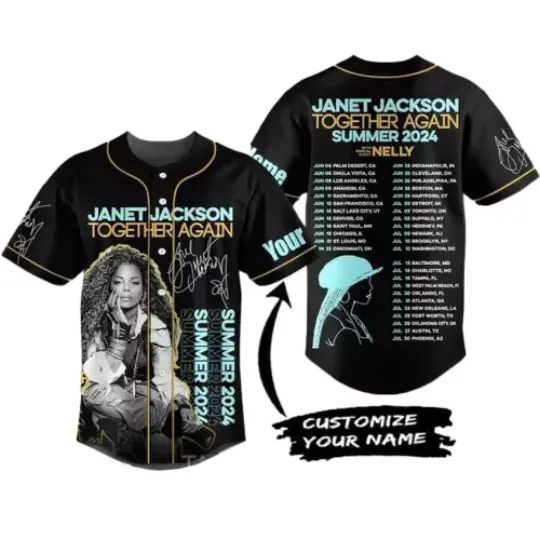 Discover Personalized Name Janet Jackson Together Again Tour 2024 Baseball Jersey