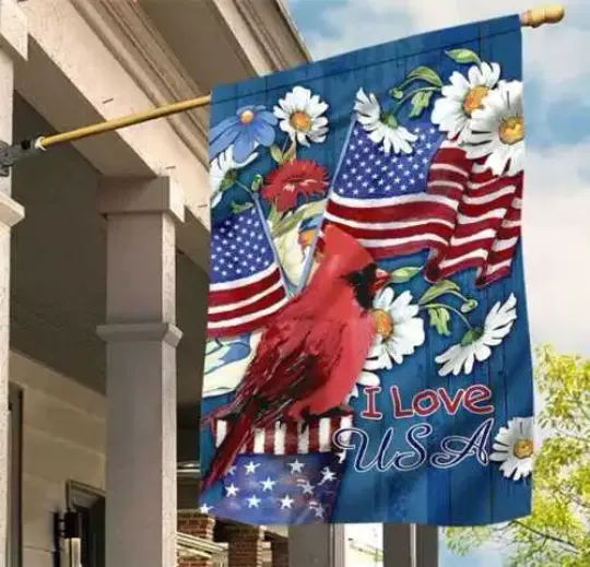 Discover Cardinal Daisy Flowers I Love USA Independence Day Patriotic HOUSE FLAG