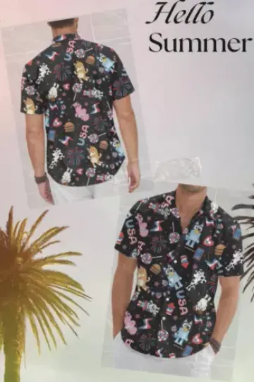 Discover Summer Hawaiian Blue Dog Shirt