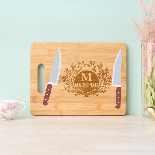 Discover Floral Monogram Family Cutting Board Engraved