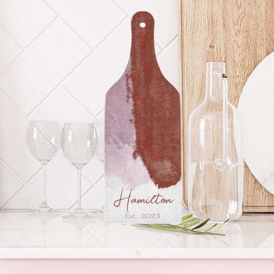 Discover Burgundy Purple Watercolor Monogram Established Custom Cutting Board with Handle