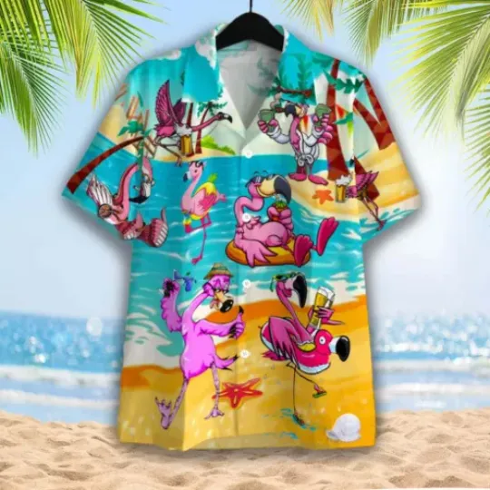Discover Flamingo Beach Funny Hawaiian Shirt Summer Beach Aloha