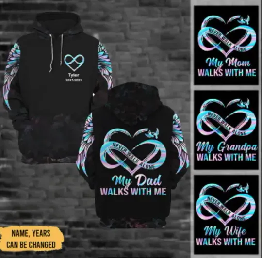 Discover Never Walk Alone My Love Walks With Me Personalized Memorial gift 3D HOODIE