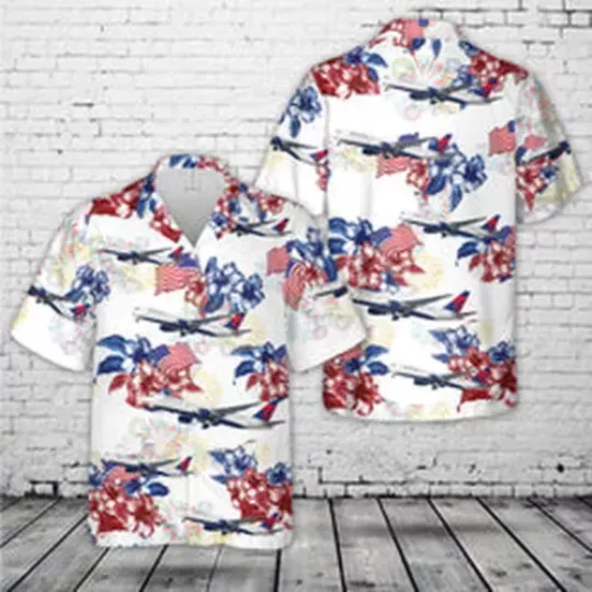 Discover Delta Airlines 767 4th Of July Hawaiian Shirt Independence Day