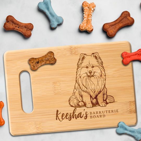 Discover Keeshond Barkuterie Dog Treat Wood Cutting Board