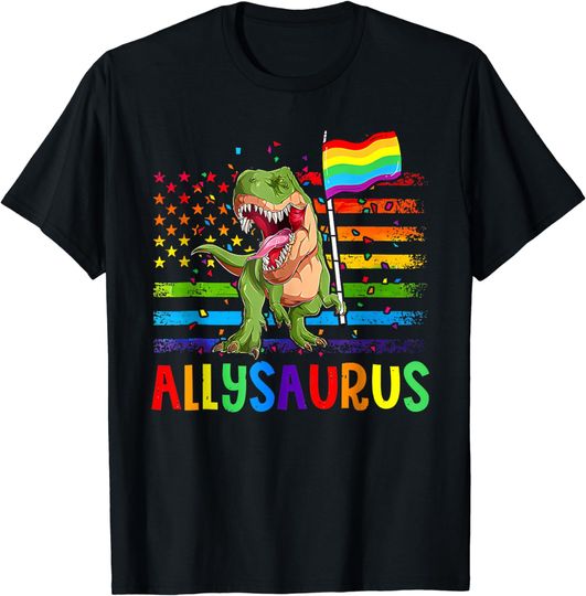 Discover Allysaurus LGBT Shirt Dinosaur Rainbow Flag Ally LGBT Pride T-Shirt